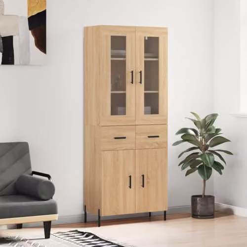 vidaXL Modern Sonoma Oak Highboard Sideboard with Metal Feet, Brown Storage Cabinet for Living Room, W/D/H: 180.0 x 34.0 x 31.5 cm – 2