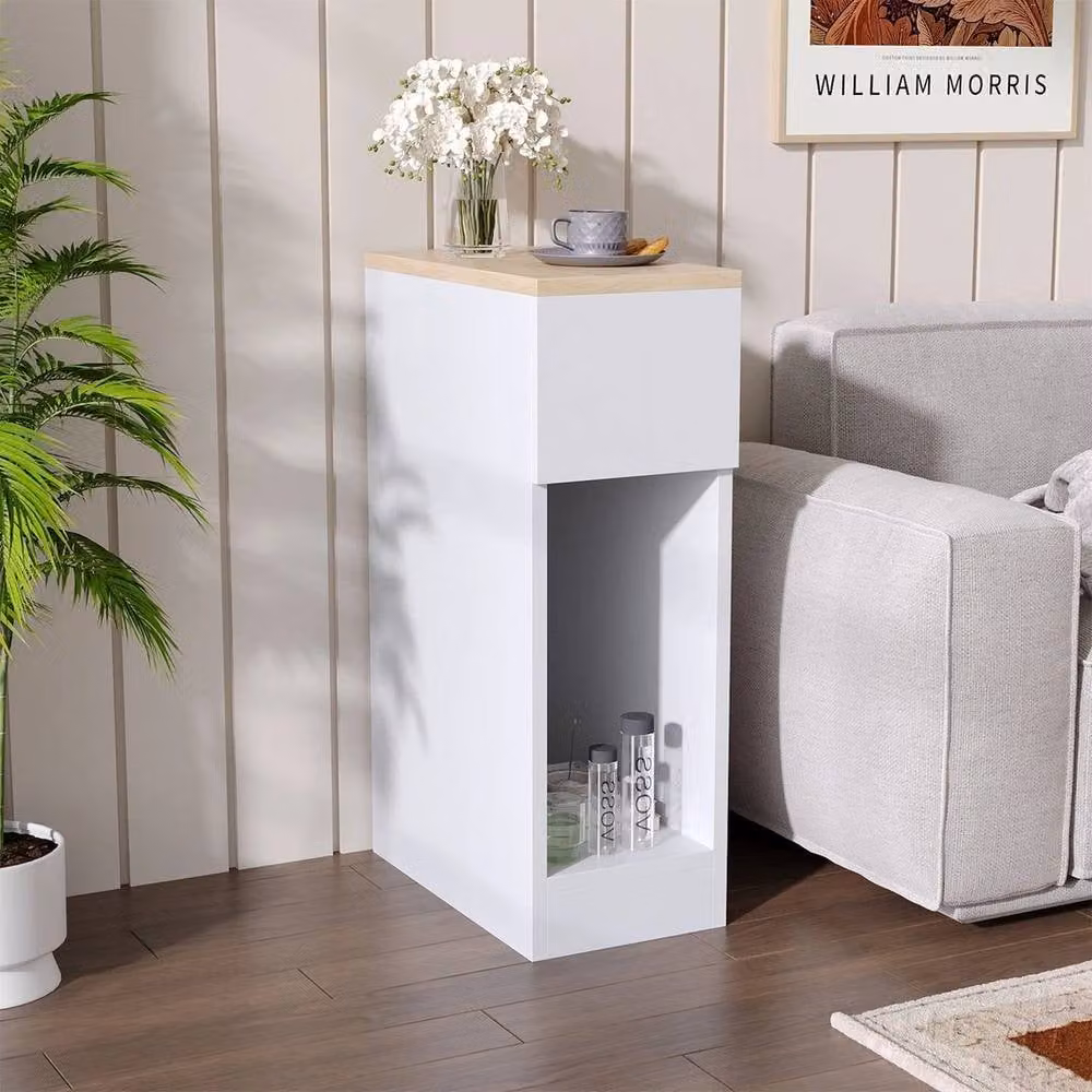 FORGEVIO White and Wood Small Narrow Bedside Table – 3
