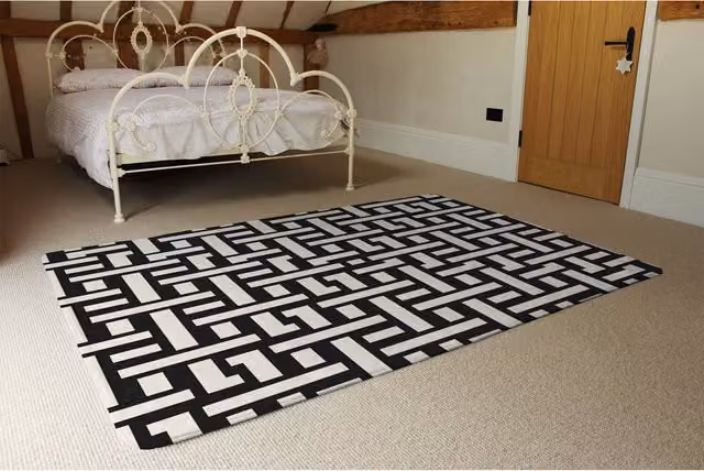 Benjamin Tate Design LTD Black Woven Geometric Pattern Wool Rug, Width: 230 cm