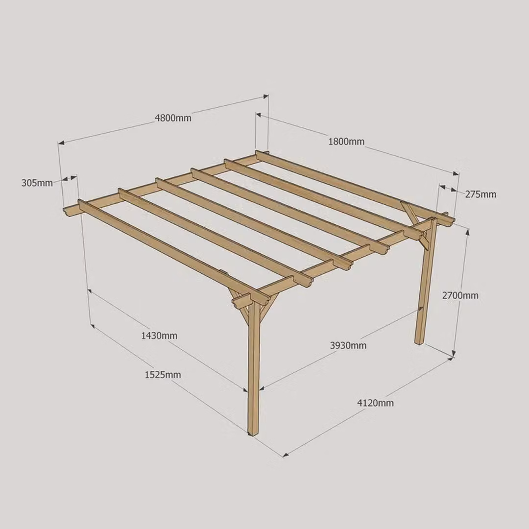 Rutland County Garden Furniture Ltd Wall Mounted Lean-to Garden Pergola in Wood, Brown and Green, W: 480 cm, D: 180 cm, H: 270 cm – 7