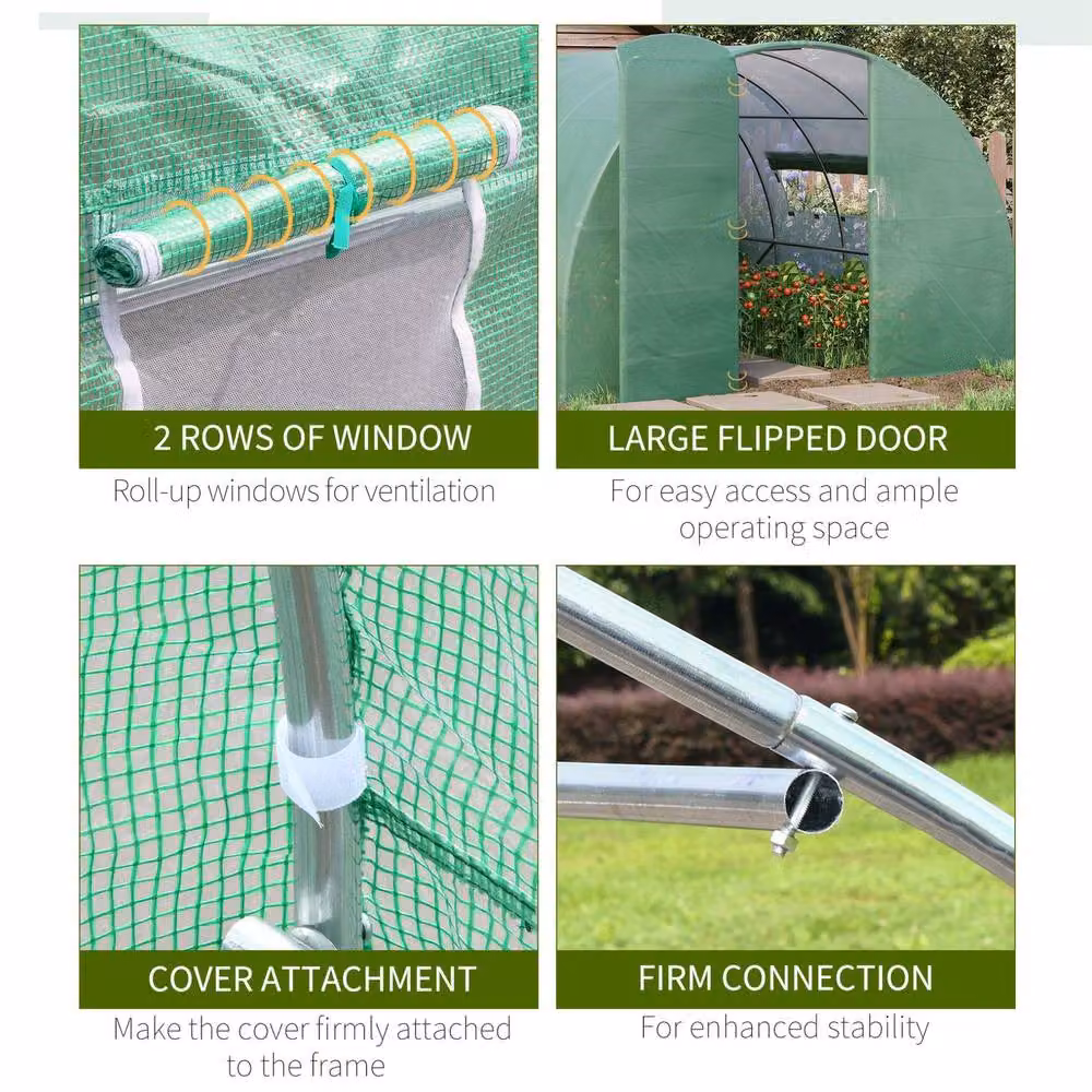 STILVORA Green Walk-In Greenhouse with Roll-Up Windows and Galvanised Steel Frame, W/D/H: 298 x 200 x 298 cm – 4