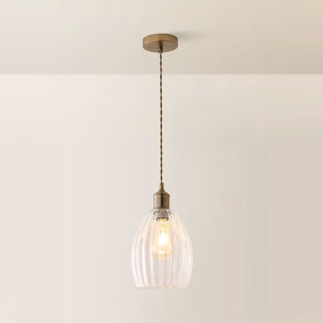 ValueLights Cheltenham Modern Suspended Ceiling Pendant Light with Transparent Glass Dome Shade in Brass, Diameter: 11 cm