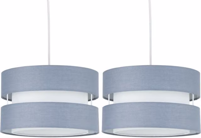 First Choice Lighting Benni Set of 2 Grey Fabric Round Pendant Shades, Diameter: 26 cm – 1