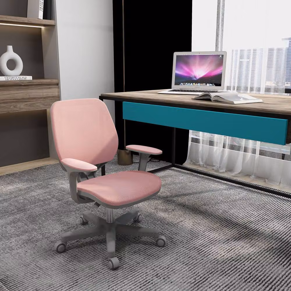 ERGOVEXA Pink Mesh Back Task Chair with Armrests and Castors – 3