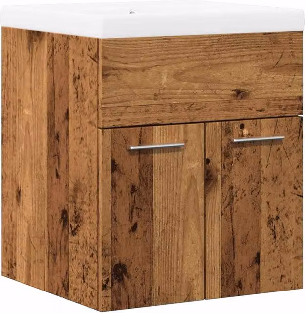 Berkfield Home 2 Piece Rustic Brown Bathroom Furniture Set with Vanity Unit and Hinged Doors