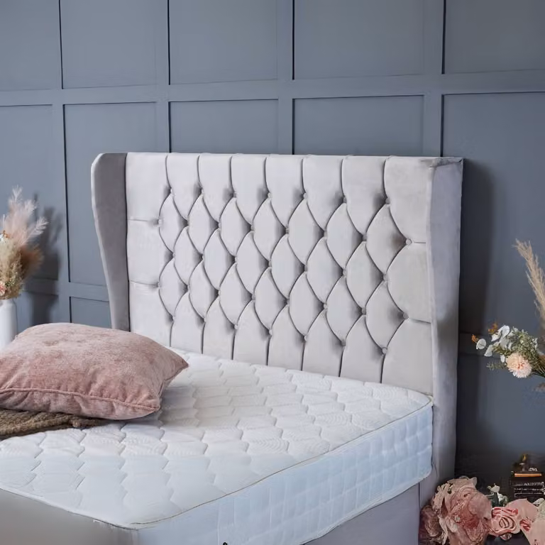 BSSPOKE Amelia Single Ottoman Divan Bed in Blue Plush Velvet with 54 inch Headboard, W/D/H: 90 x 190 cm