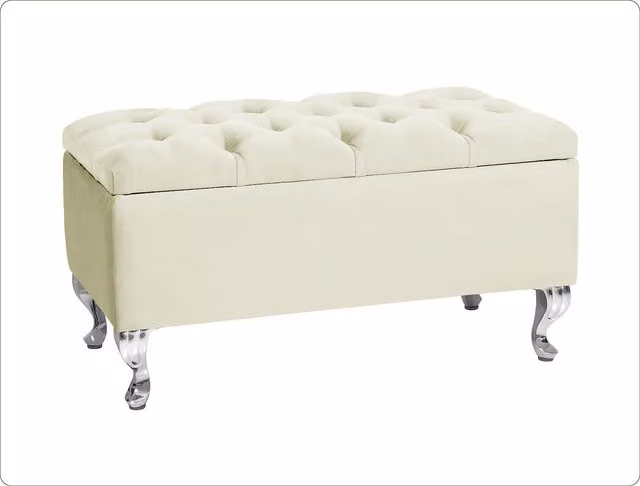 R&M Furnishers Chesterfield Ottoman Storage Bench in White Tufted Plush Velvet, 150 cm