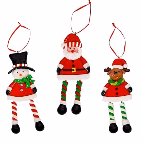 Shatchi 3-Piece Multicolour Ceramic Christmas Tree Hanging Decorations Set Featuring Santa, Snowman and Reindeer Figures – 1