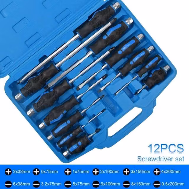 VOGREX 12-Piece Heavy Duty Magnetic Phillips Screwdriver Set in Blue and Multicolour – 1