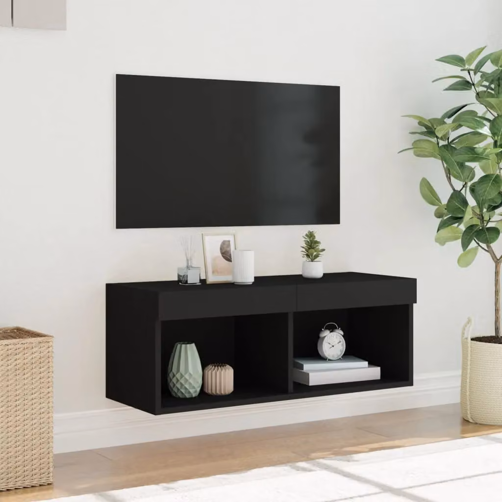 Berkfield Home Modern Black TV Cabinet with LED Lights, W/D/H: 80 x 30 x 30 cm – 3