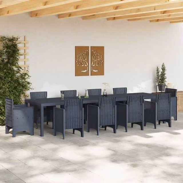Berkfield Home Anthracite Extendable Poly Rattan Garden Table in Dark Grey, W: 350 cm, D: 100 cm, H: 73 cm – 1