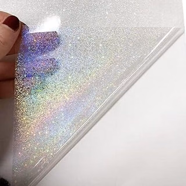 Syntego Pack of 5 Sand Stars Holographic Vinyl Overlay Sheets, A4, Transparent/Multicolour
