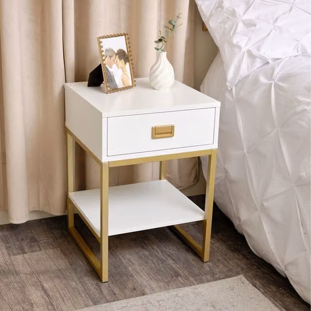 Melody Maison Elle Bedside Table in White and Gold
