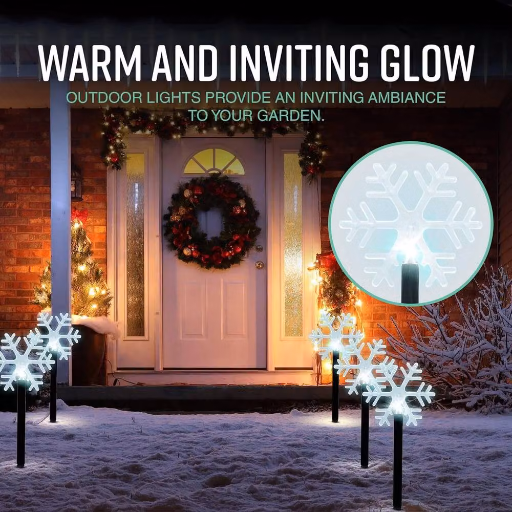 GloBrite 5 Pack Waterproof Snowflake LED Garden Christmas Lights in Cool White with 39cm Stakes – 3