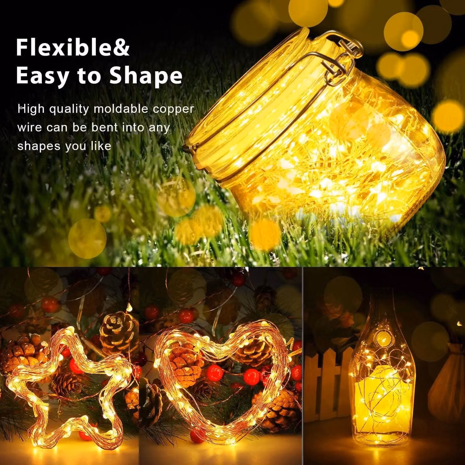 Shatchi 2 Pack of 40 LED Warm White Battery Operated Fairy String Lights with Gold Copper Wire – 9