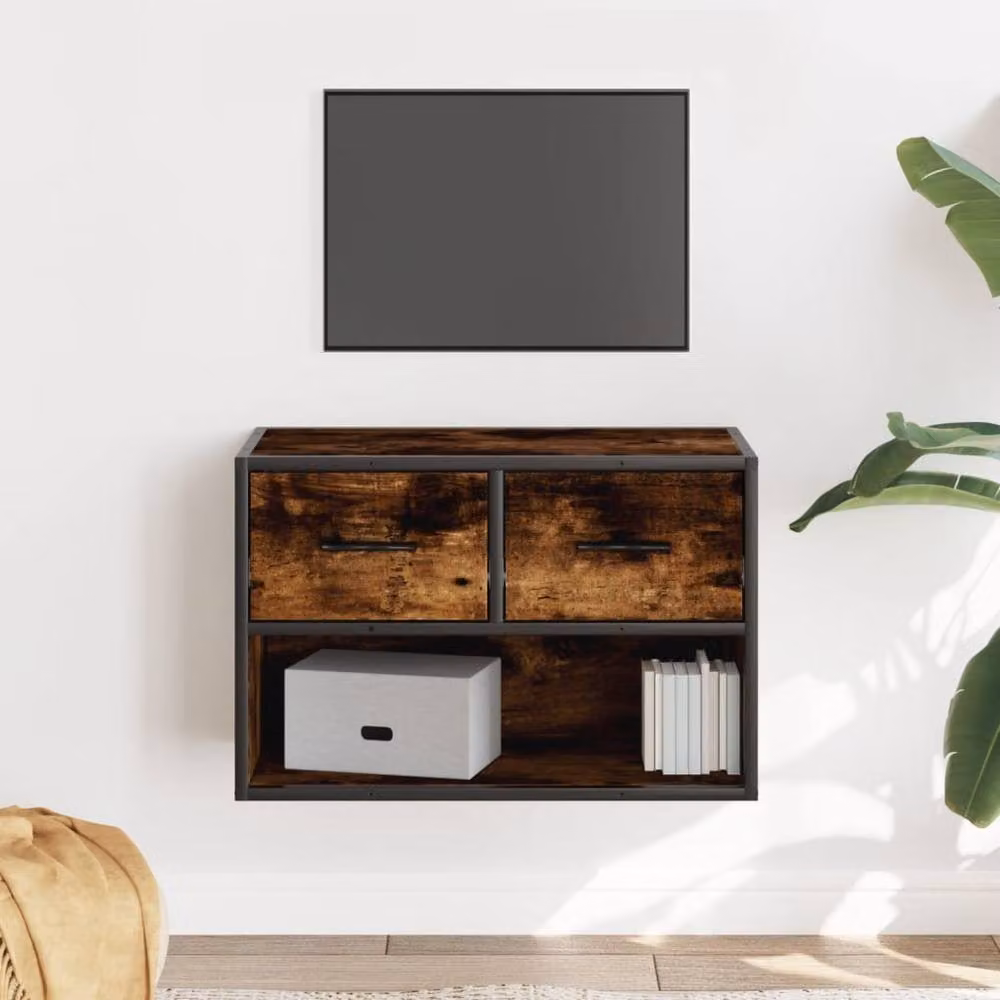 Berkfield Home TV Cabinet in Smoked Oak and Metal, Brown, W: 60 cm, D: 31 cm, H: 39.5 cm – 2