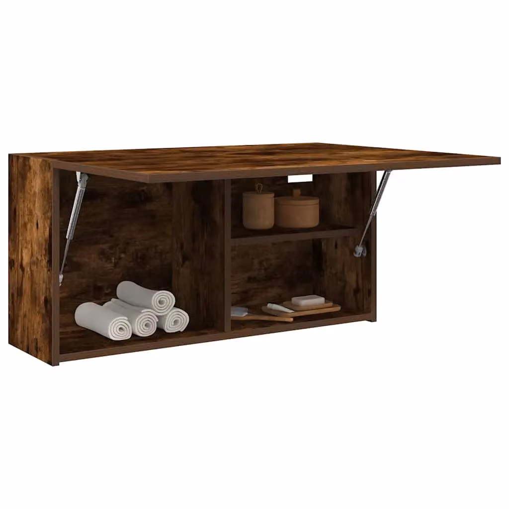 Berkfield Home Smoked Oak Bathroom Wall Cabinet in Brown, W/D/H: 80 x 25 x 40 cm – 4