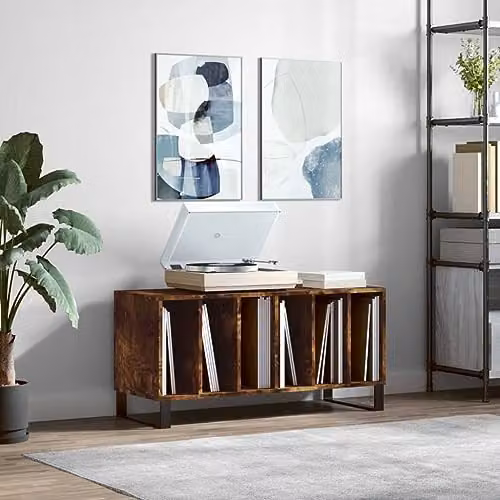vidaXL Record Cabinet in Smoked Oak, W: 100 cm, D: 38 cm, H: 48 cm – 2