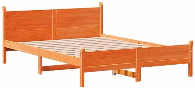Berkfield Home Decorative Small Double Bed Frame in Waxed Brown Solid Pine, W/D/H: 120 x 190 cm