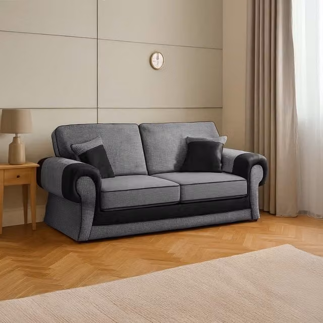 Furnishings For Less UK Portland 2 Seater Chesterfield Sofa in Black Fabric and Synthetic Leather – 1