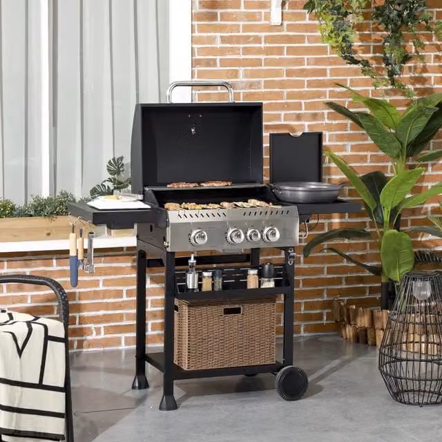 Outsunny 31 inch Gas Burner Grill Trolley with Wheels, Black