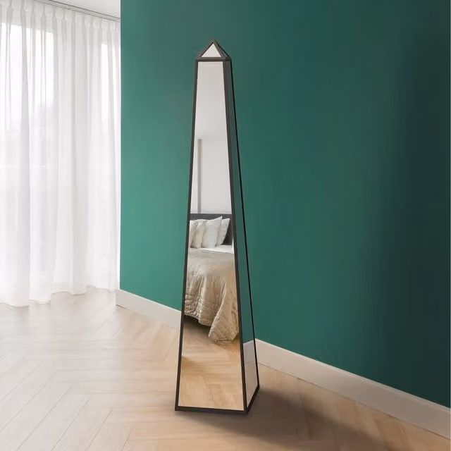MirrorOutlet Obelisk Black Metal Edged Mirrored Ornament, Height: 150 cm