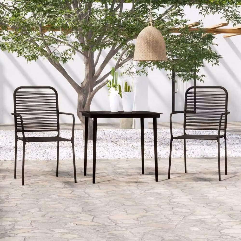 Berkfield Home 3 Piece Modern Garden Dining Set in Matt Black Metal and Glass – 2