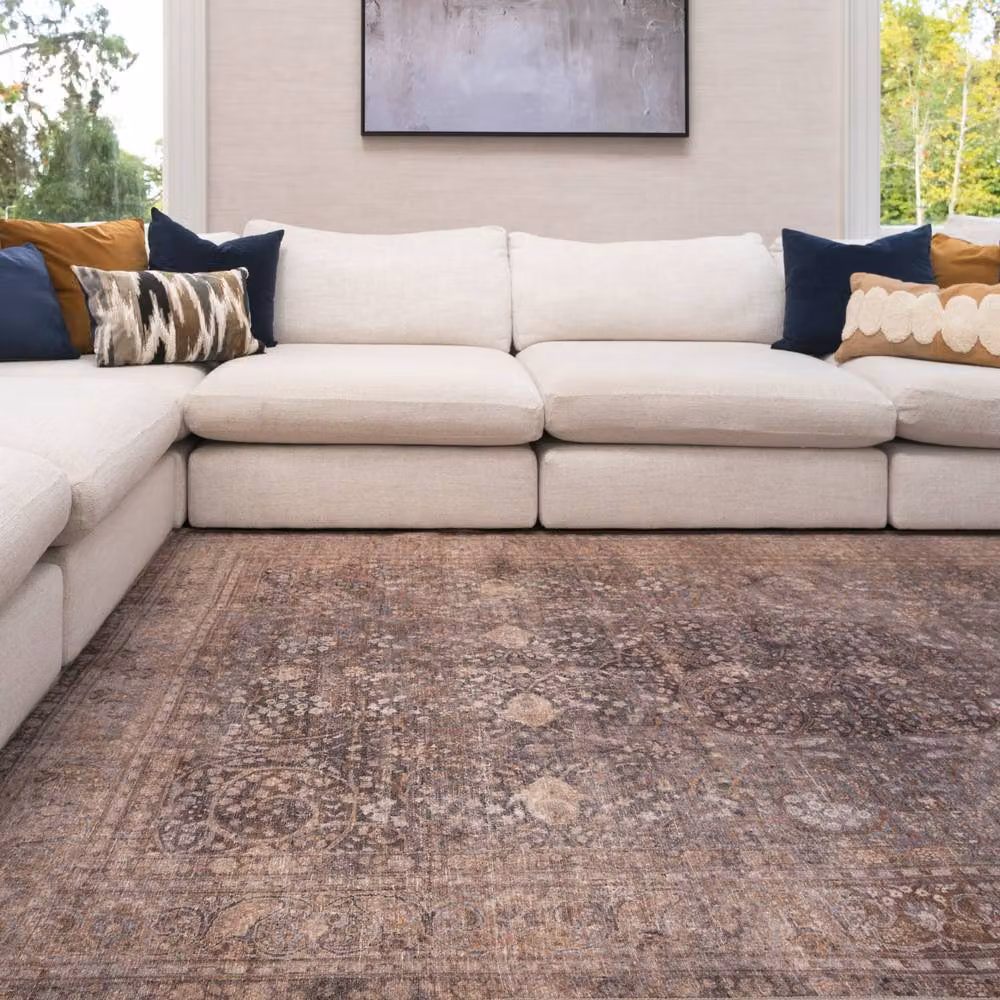 Kukoon Traditional Design Cotton Chenille Rug in Beige and Taupe, W: 200 cm, L: 290 cm – 2