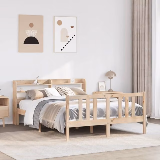Berkfield Home Double Bed Frame with Headboard in Brown, W: 135 cm, L: 190 cm