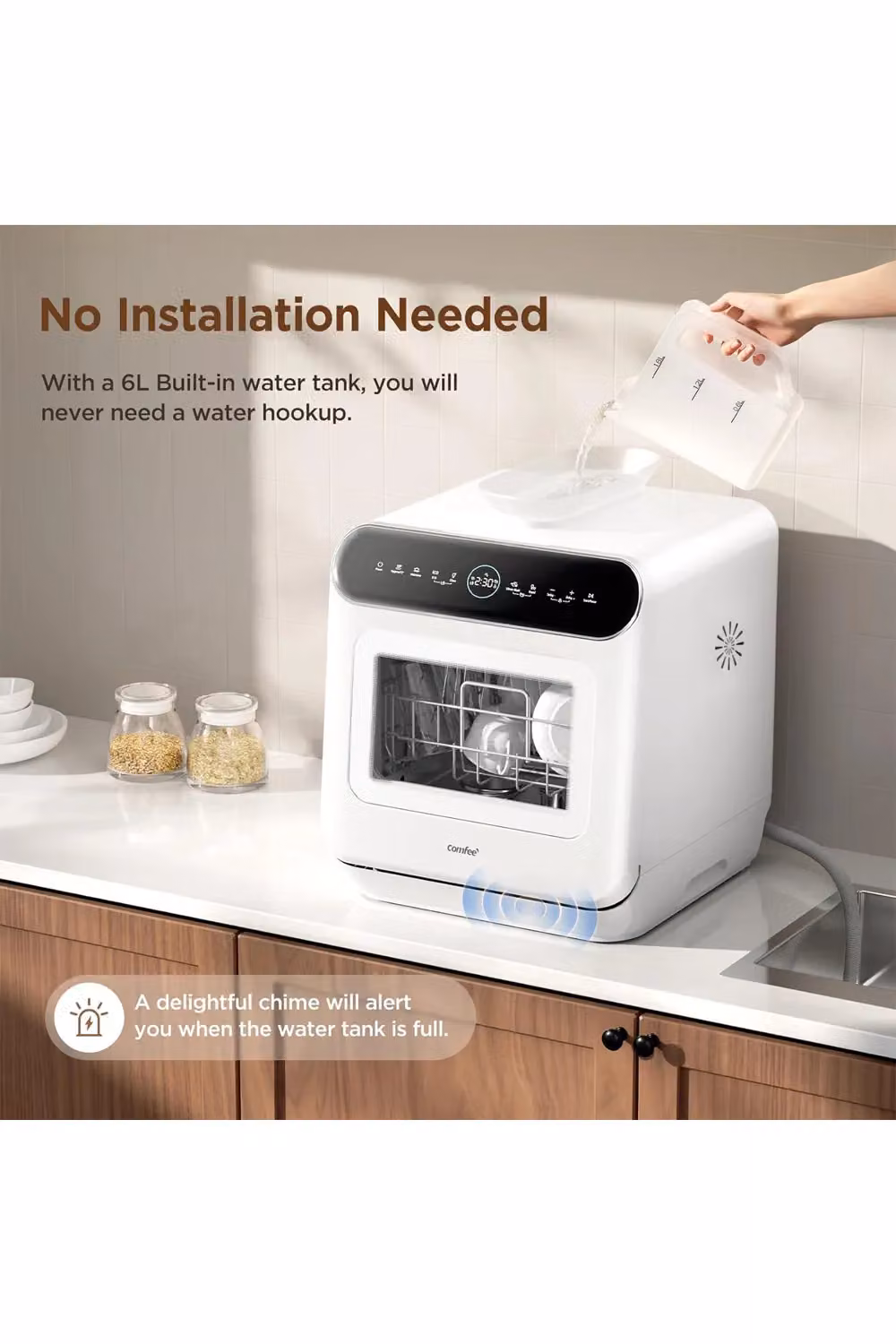 Living and Home White Table Top Dishwasher Dryer with 6L Capacity, 3 Place Settings and Touch Control – 2
