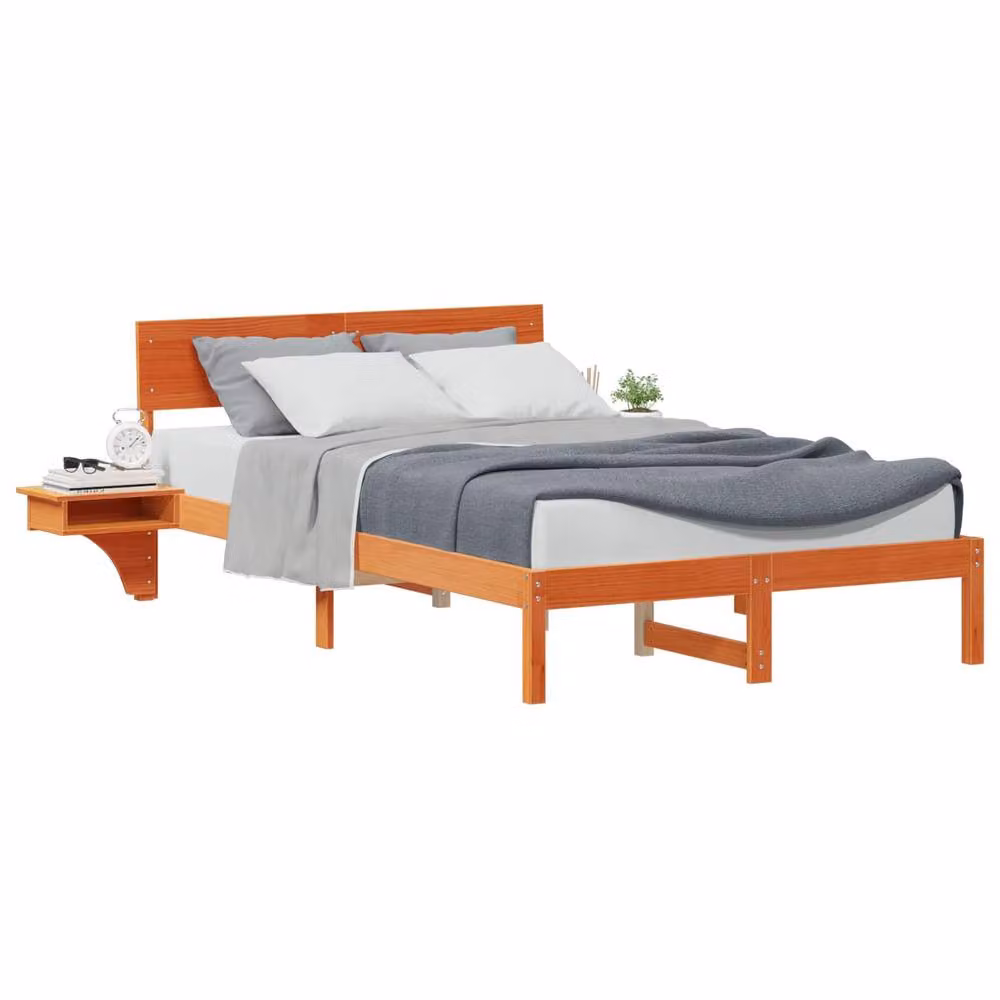 Berkfield Home Solid Pine Wood Bed Frame with Headboard in Wax Brown, W/D/H: 120 x 190 cm – 2