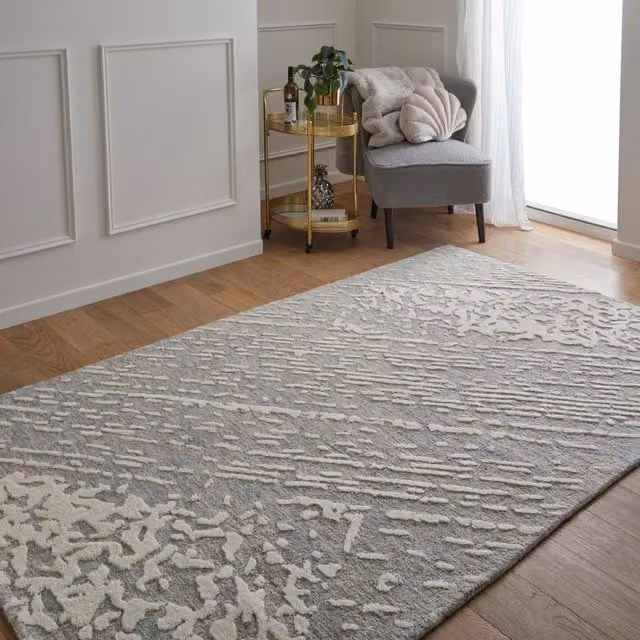 The Rug Shop UK Blue Modern Abstract Wool and Cotton Area Rug, W: 200 cm, D: 280 cm