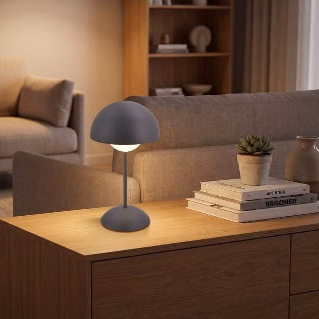 Briloner Anthracite Rechargeable LED Table Lamp, Dimmable Touch Control, IP44 Waterproof, W/D/H: 16 x 16 x 29 cm