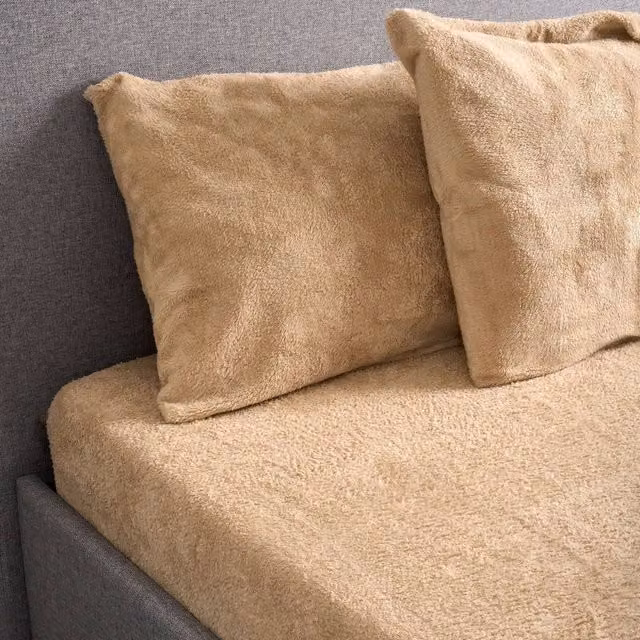 Bravich LTD Beige Teddy Fleece Fitted Sheet, Single, W/D/H: 90 x 190 cm