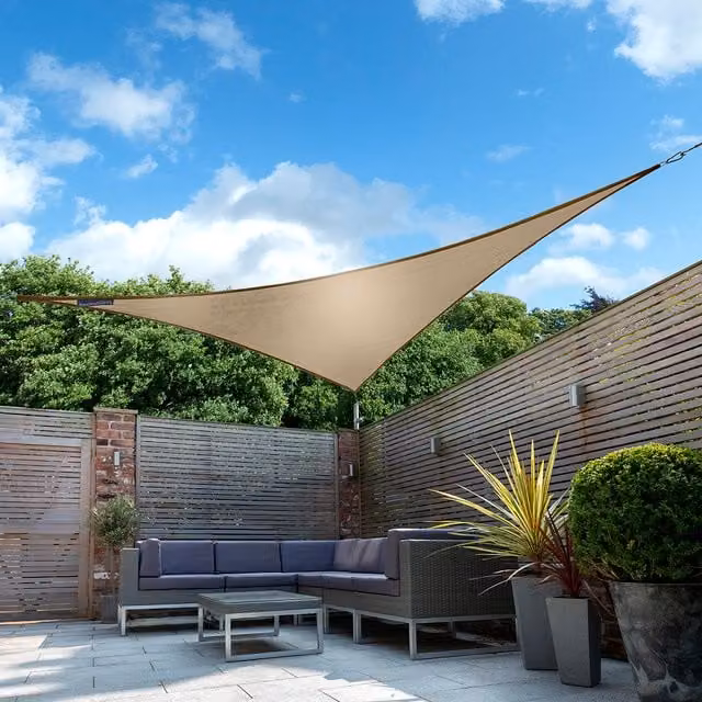 Kookaburra Waterproof Triangle Sun Shade Sail with UPF 50 Protection, Mocha Brown/Beige, 5m
