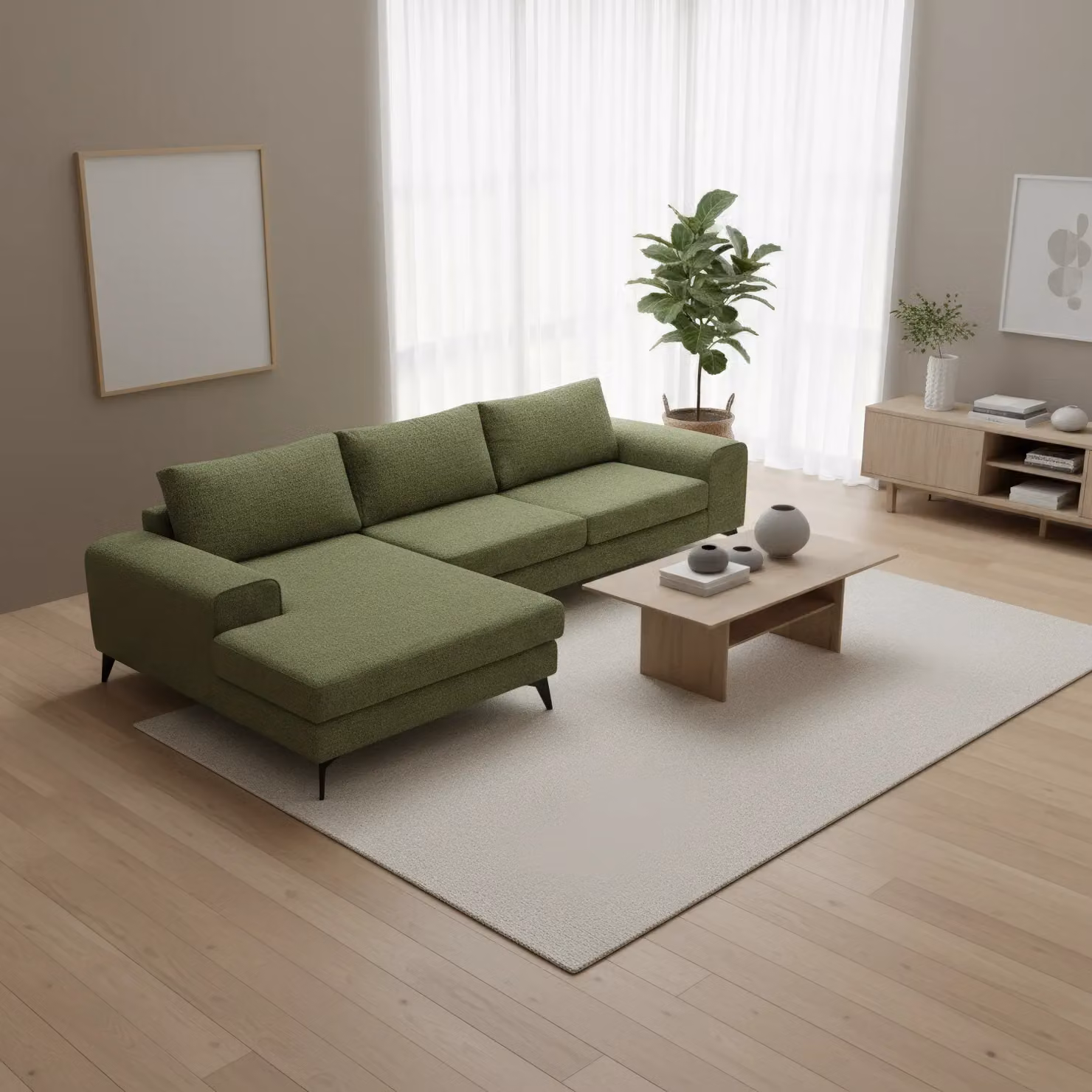 Abakus Direct Venice Left-Facing L-Shape Corner Sofa in Dark Green Fabric with Deep Seats and Extra-Wide Padded Arms – 2