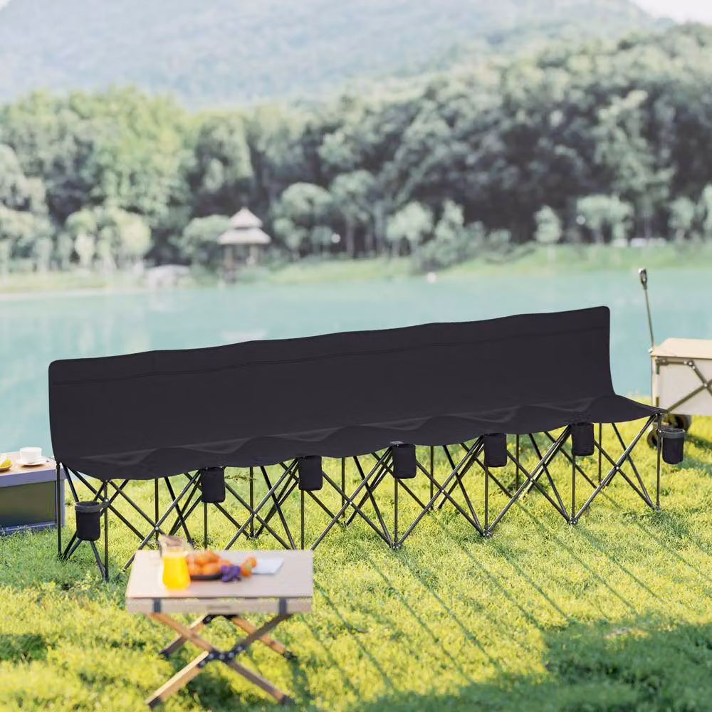STILVORA 6 Seater Folding Camping Bench with Cup Holders in Black – 7