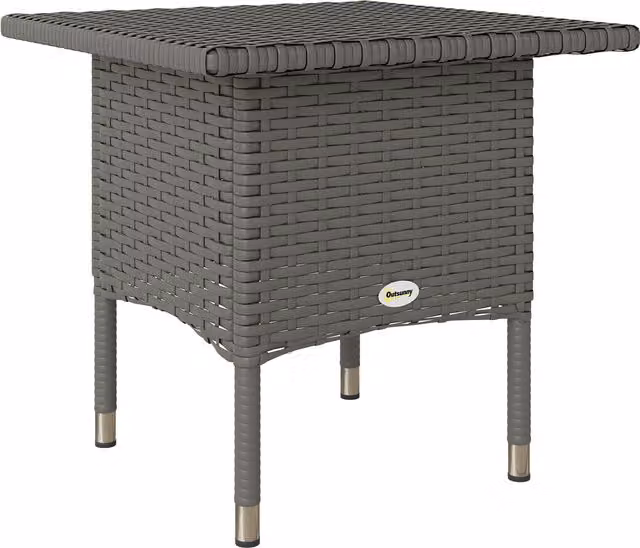 Outsunny Grey Rattan Side Table for Garden, Balcony or Terrace – 1