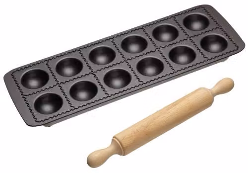 KitchenCraft World of Flavours Filled Pasta Maker Kit with Non-Stick Ravioli Mould Tray and Roller, W: 33 cm, D: 11.5 cm