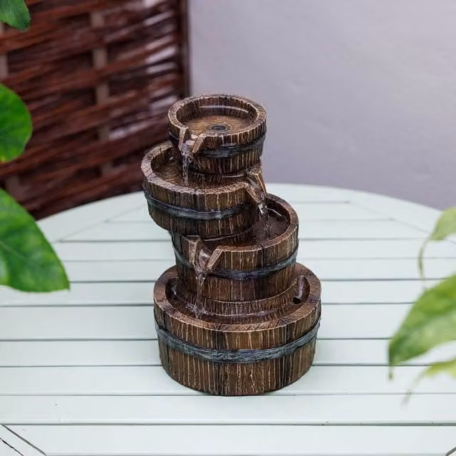 Primrose Darnick Barrel Cascading Table Top Water Feature in Brown