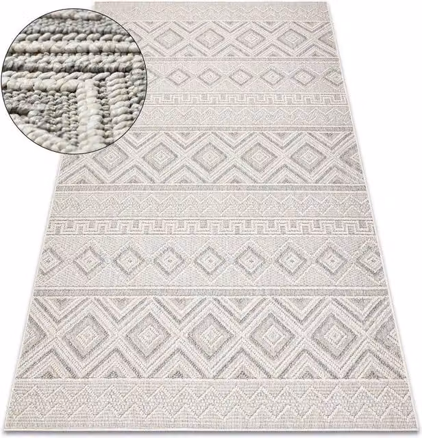 RugsX Origi Geometric Grey Rectangular Flat Weave Rug, W: 80 cm, L: 150 cm – 1