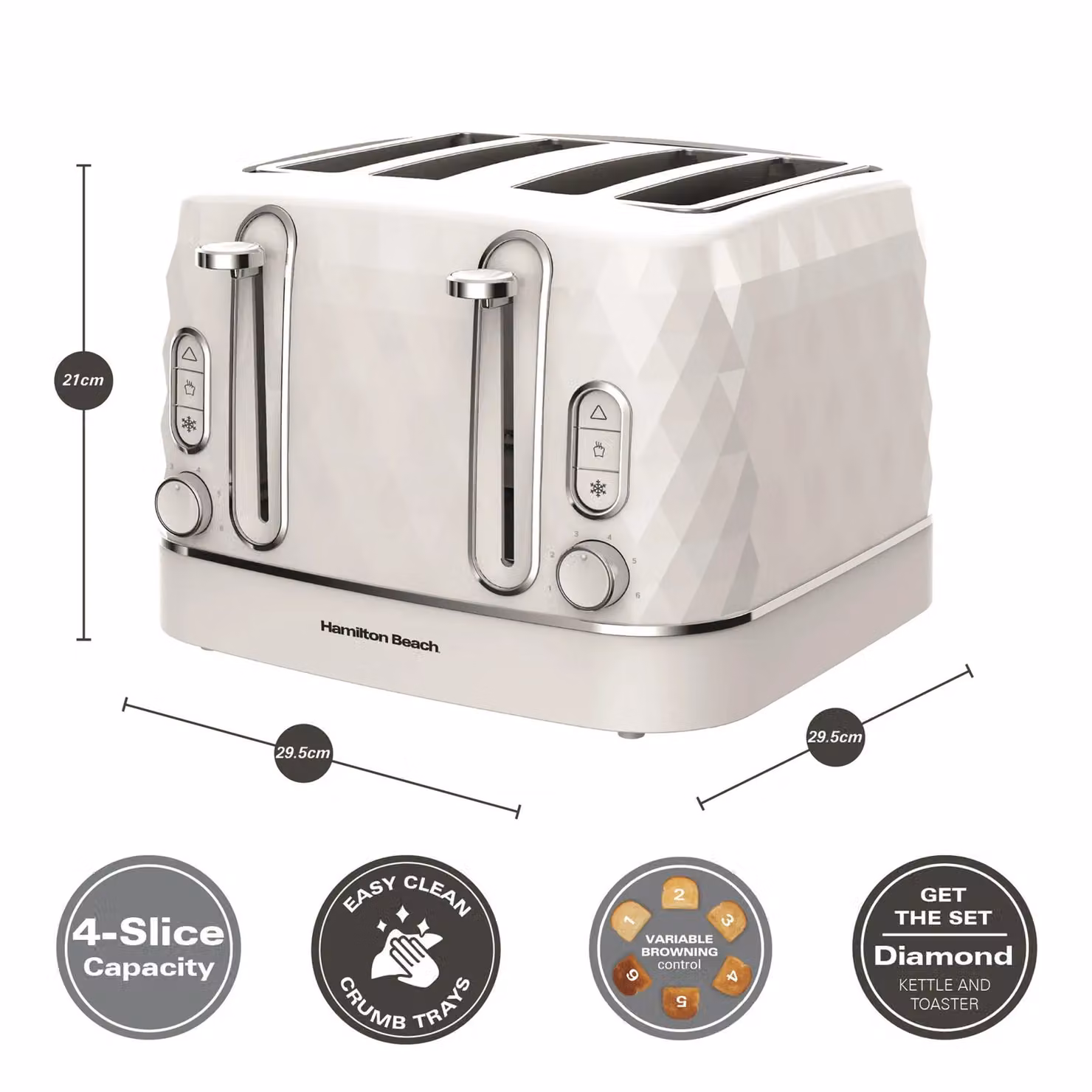 Hamilton Beach Diamond Textured Kettle and 4-Slice Toaster Set, White – 2