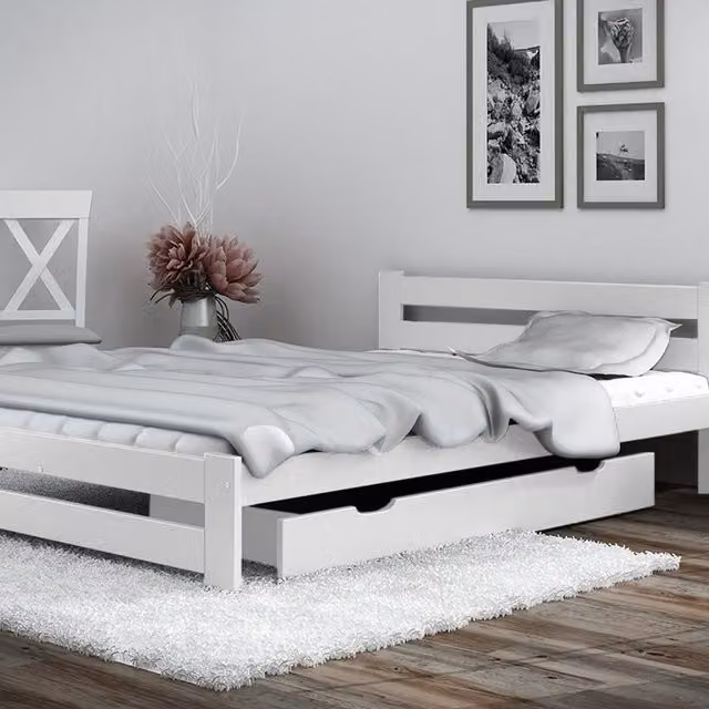 CaptainsTM Xiamen Bed Frame in White and Grey with Drawers, W/D/H: 120 x 200 cm