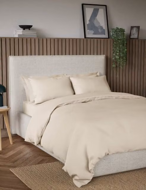 M&S 300 Thread Count Pure Cotton Bedding Set, Beige, 200 x 200 cm