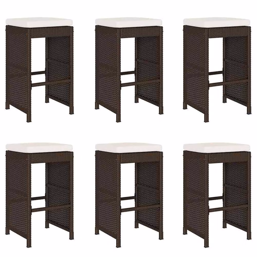 Berkfield Home Beautiful Garden Bar Stools with Cushions, 6 Piece Set in Brown Poly Rattan and Metal – 3