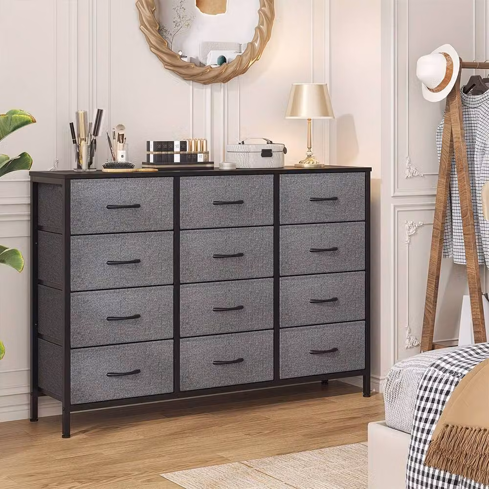 Ventryn 12 Drawer Fabric Tall Dresser in Dark Grey for Bedroom Storage – 3