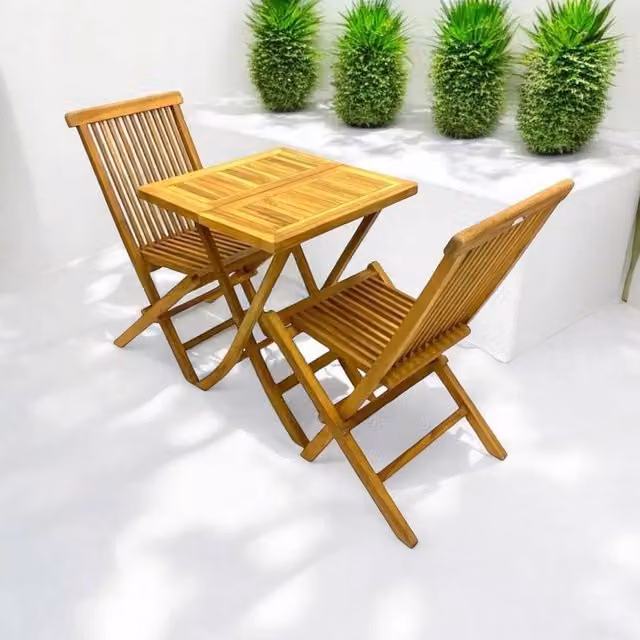 NESTLUNE Teak Garden Furniture Set with Table and 3 Chairs in Brown – 1