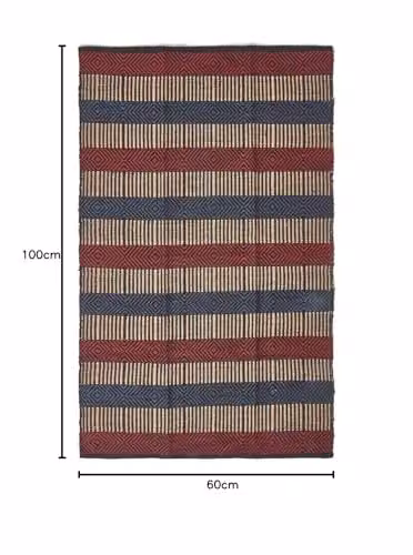 Homescapes Multicolour Red and Blue Striped Geometric Jute Rug, W: 60 cm, D: 100 cm – 4