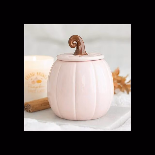 KDMD Pink Curly Pumpkin Ceramic Oil Burner for Tealights in Dusty Pink