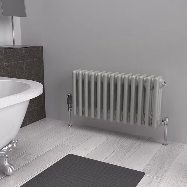 Lux Heat Horizontal 3 Column Steel Radiator in Grey, W: 60.5 cm, H: 30.0 cm